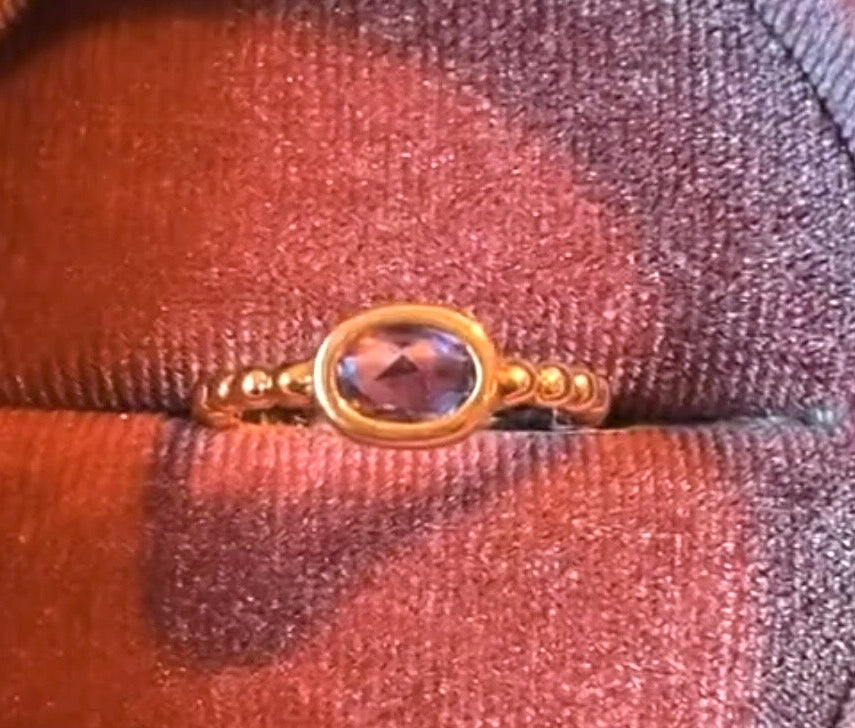 Amethyst Bezel and Beaded Ring in 18KT Solid Yellow Gold