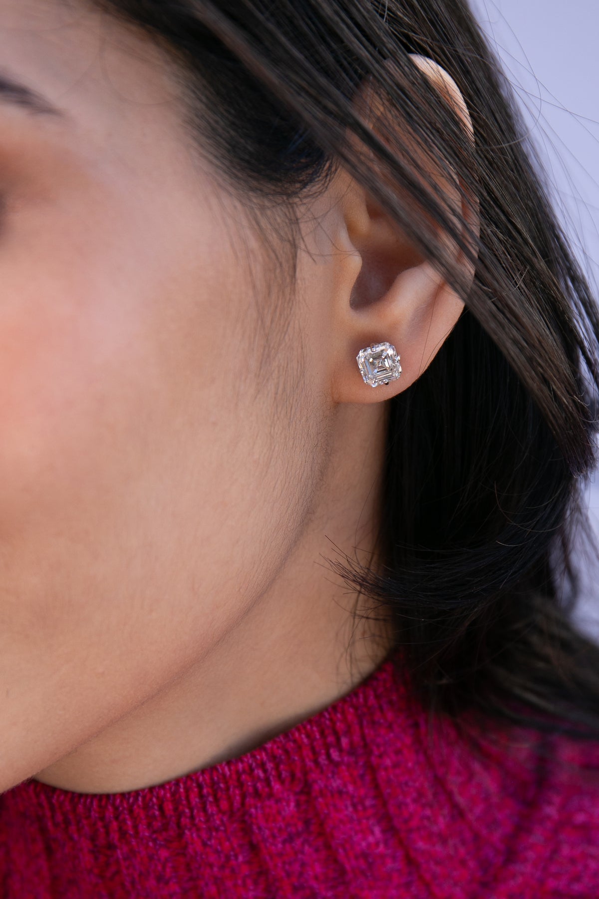 Platinum Asscher Diamond Stud Earrings