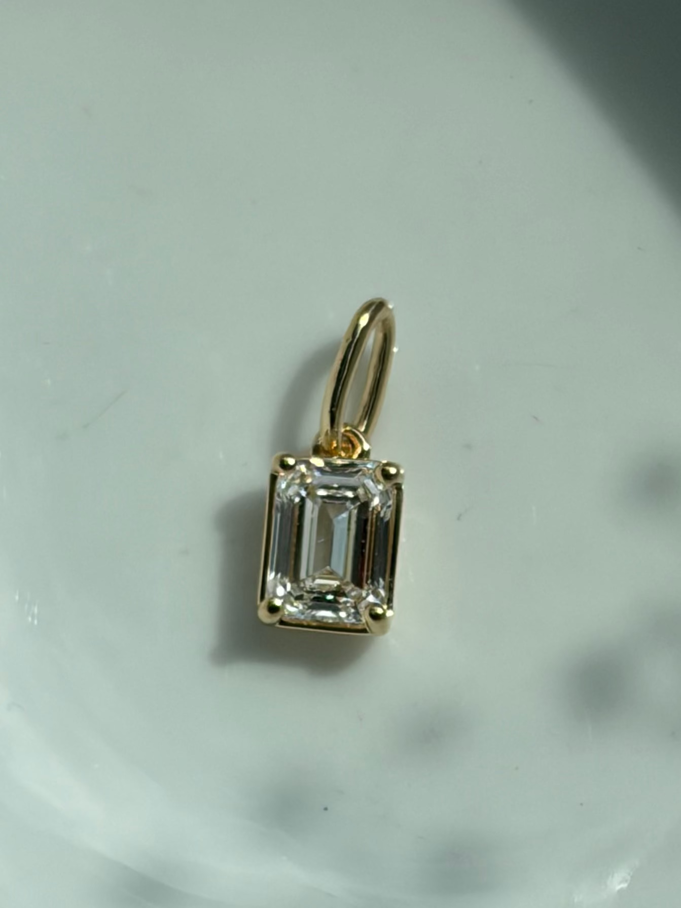 Demi Bezel Emerald Cut Diamond Charm in Yellow Gold