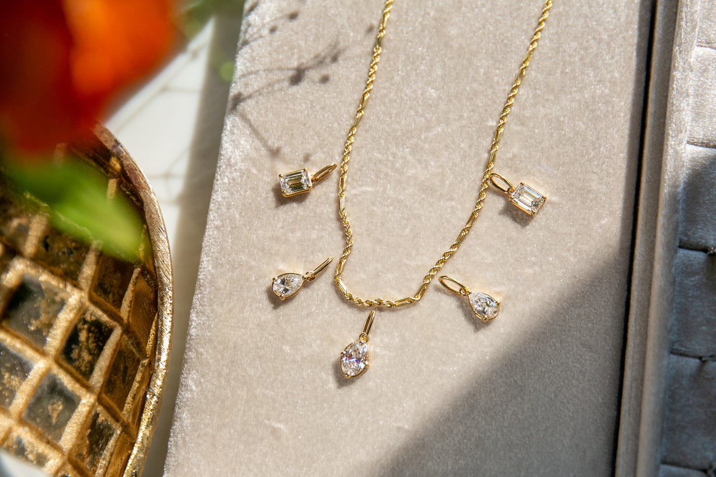 Demi Bezel Emerald Cut Diamond Charm in Yellow Gold