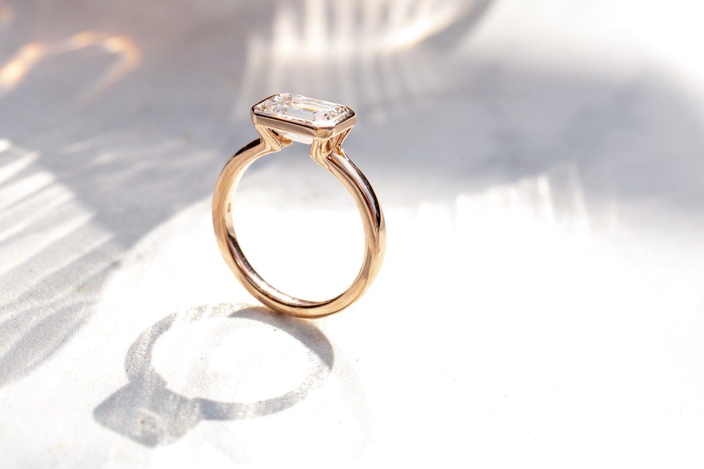 Custom Emerald Cut Diamond Bezel Engagement Ring