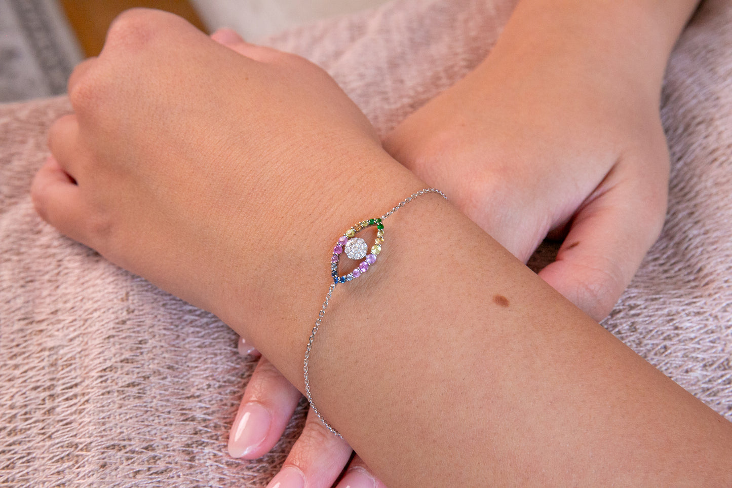 Evil Eye Rainbow Sapphire and Diamond Bracelet
