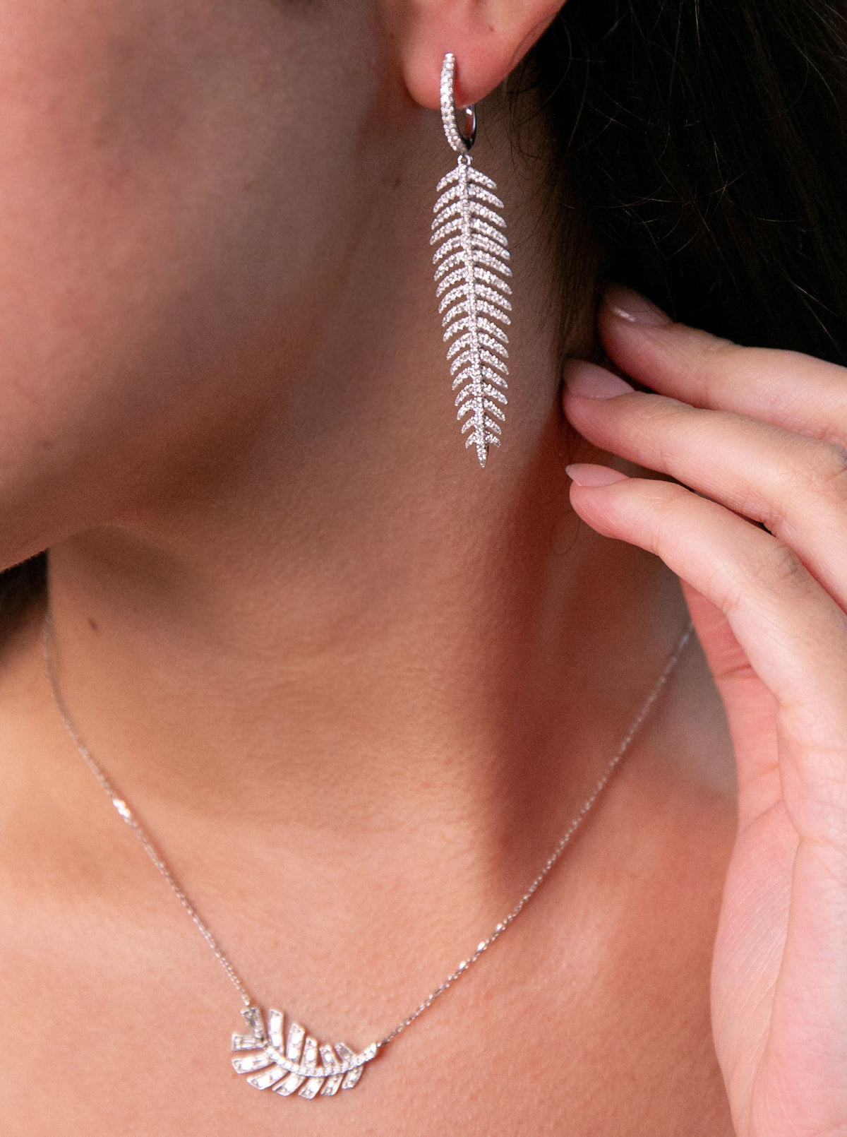 Grand Feather Contemporary Diamond Earrings