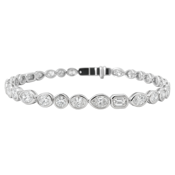 Mixed Shape Diamond Bezel Tennis Bracelet in White Gold