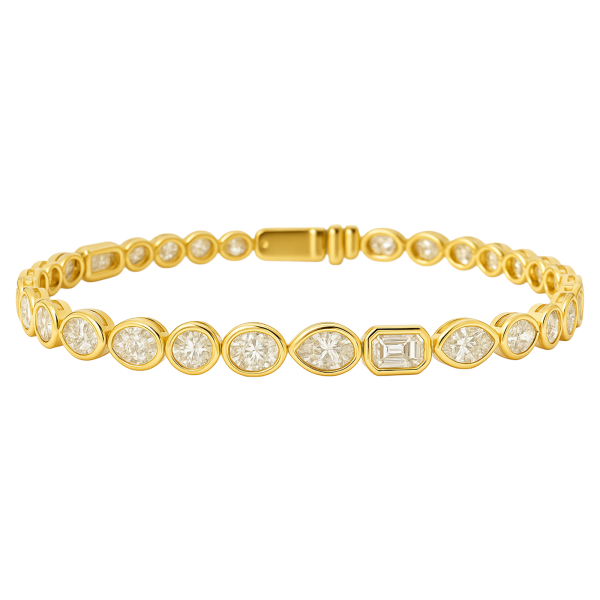 Mixed Shape Diamond Bezel Tennis Bracelet in Yellow Gold