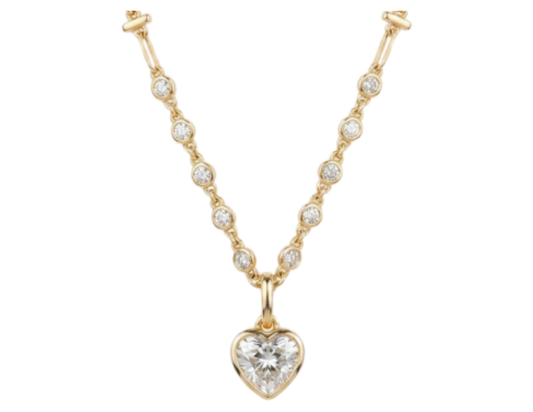 Antique Style Diamond Heart Pendant on Signature Diamond and Gold Chain