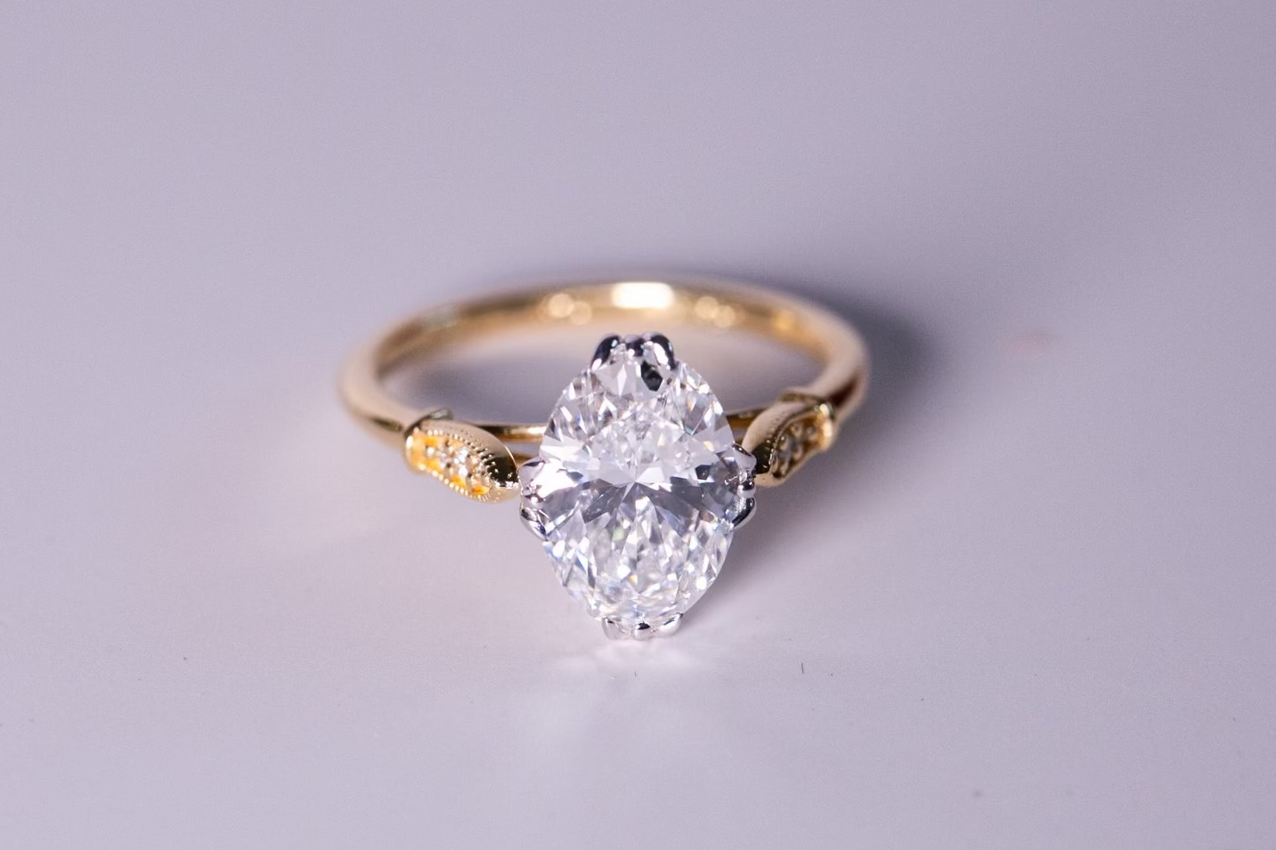 Custom Antique Lotus Moval Diamond Ring
