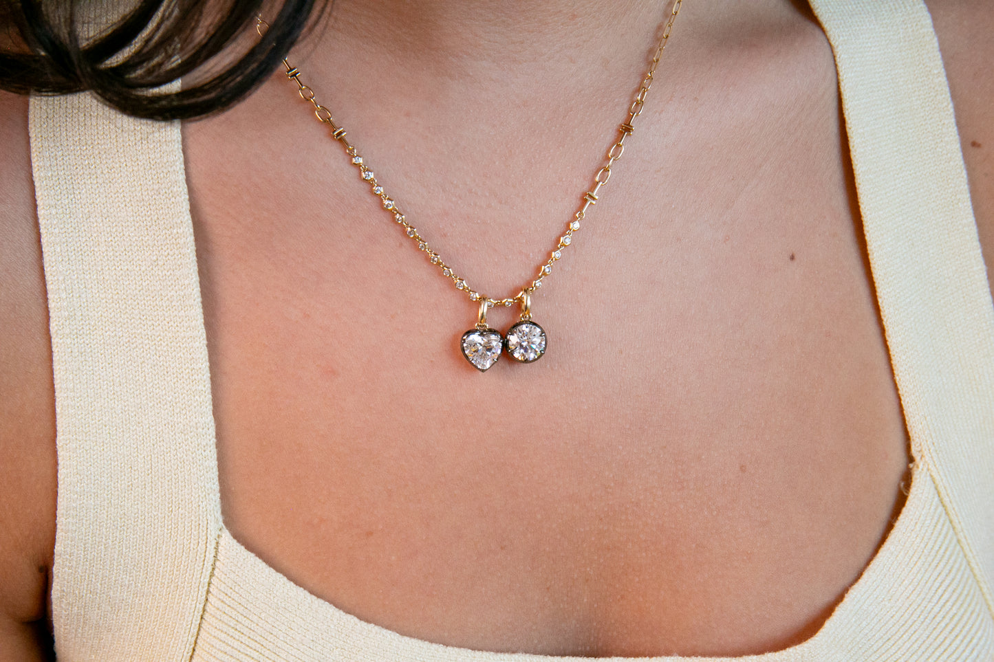 Antique Style Diamond Pendant on Signature Diamond and Gold Chain