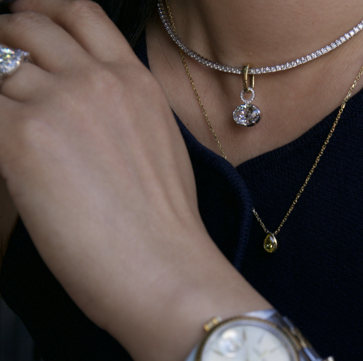 Antique Georgian Style 3CT Oval Diamond Charm in 14KT Solid White Gold with 14KT Solid Yellow Gold Chain