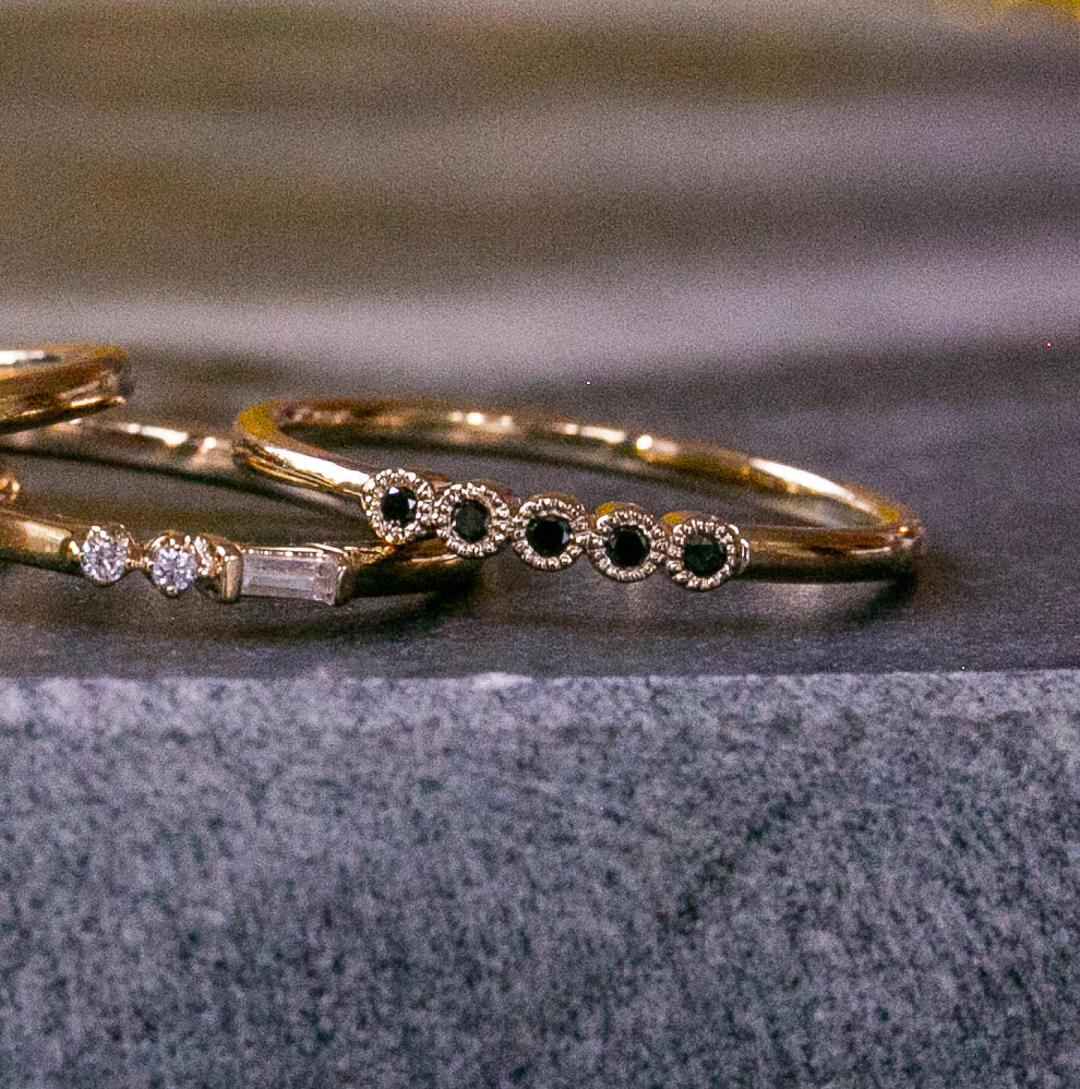 Black Diamond Stacking Ring in 18kt Solid Yellow Gold