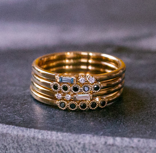Black Diamond Stacking Ring in 18kt Solid Yellow Gold
