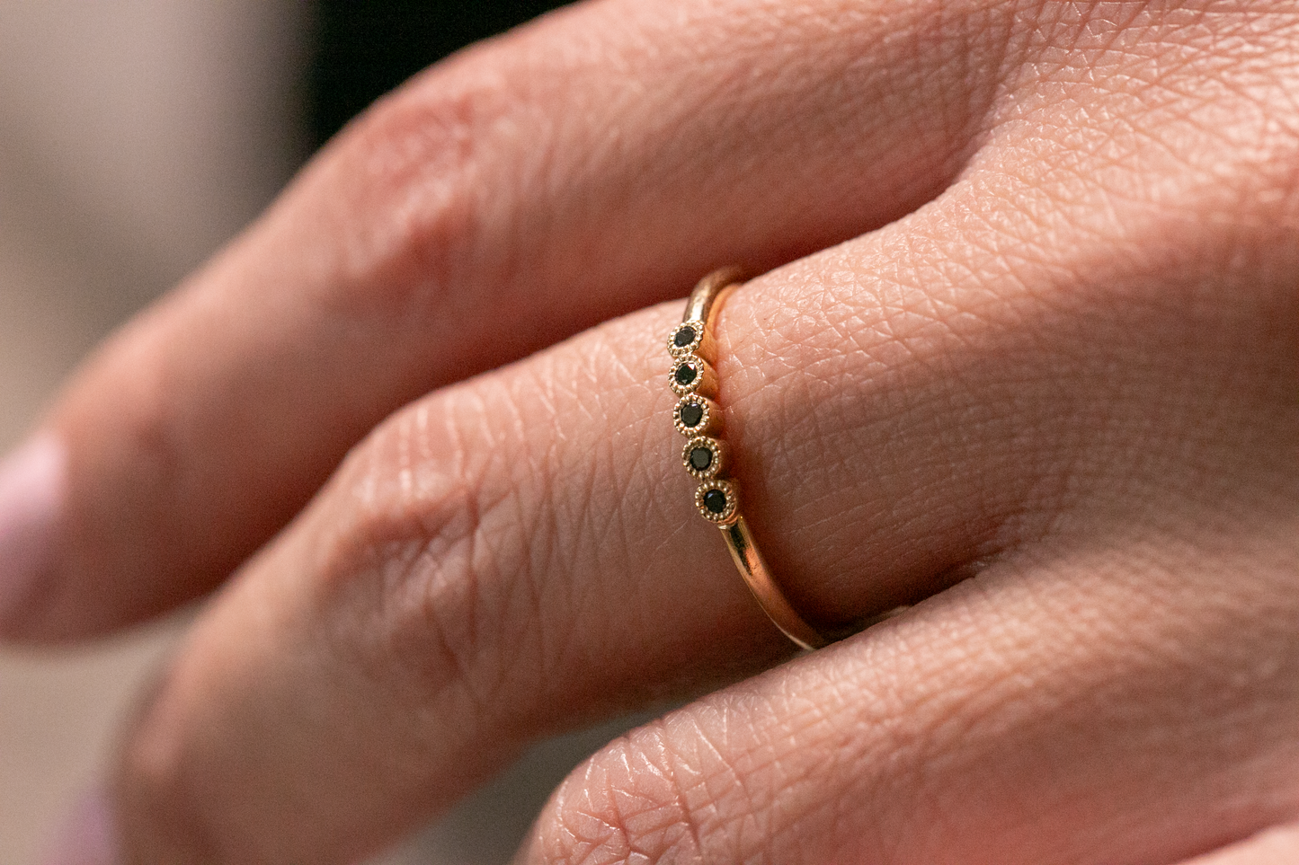 Black Diamond Stacking Ring in 18kt Solid Yellow Gold