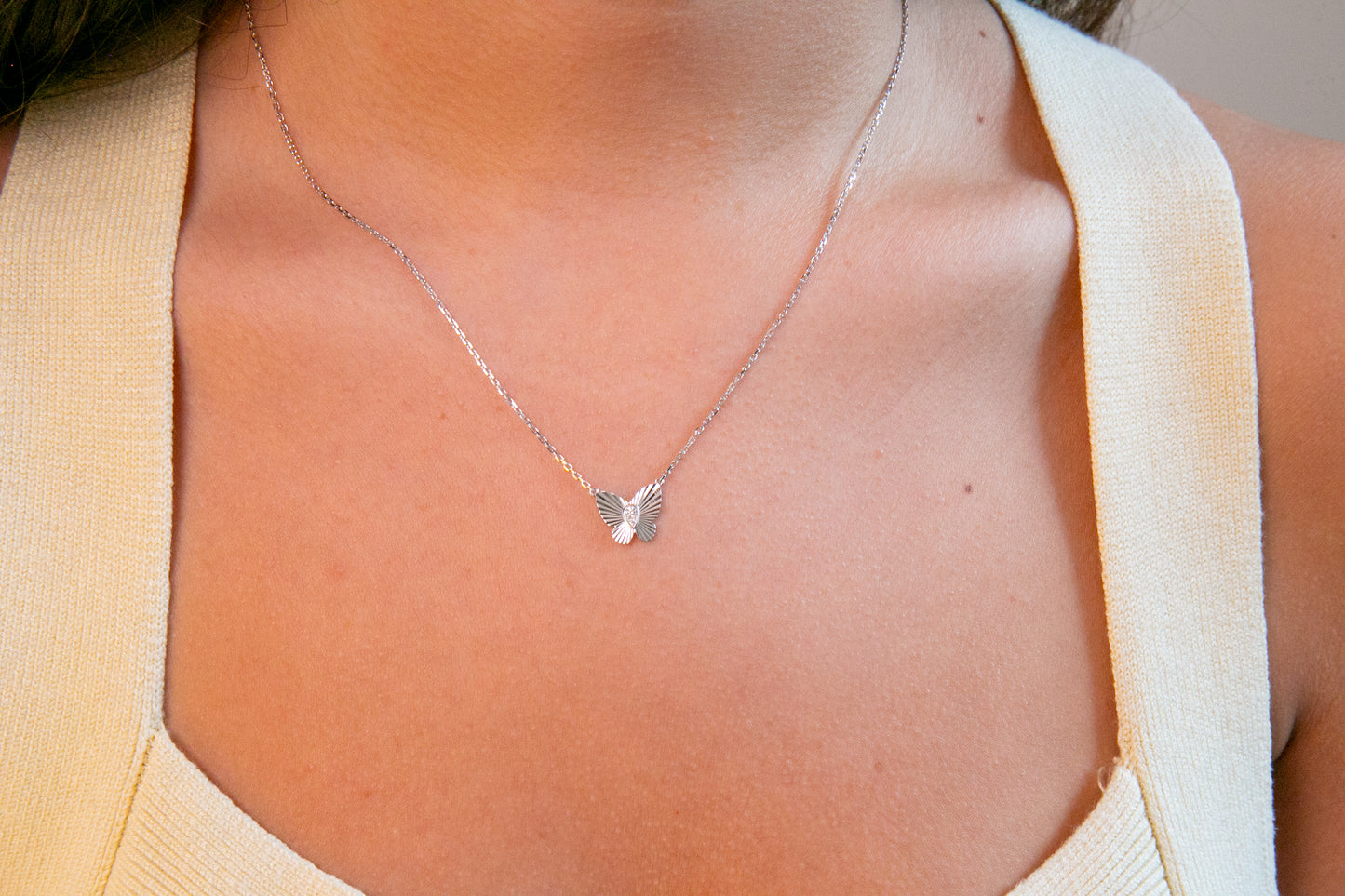 Butterfly Diamond Pendant, White Gold