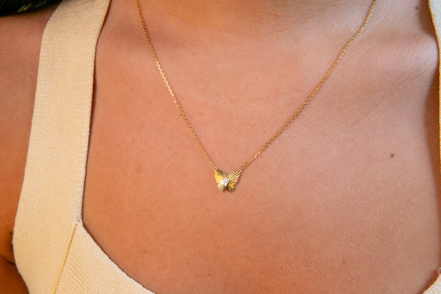 Butterfly Diamond Pendant, Yellow Gold