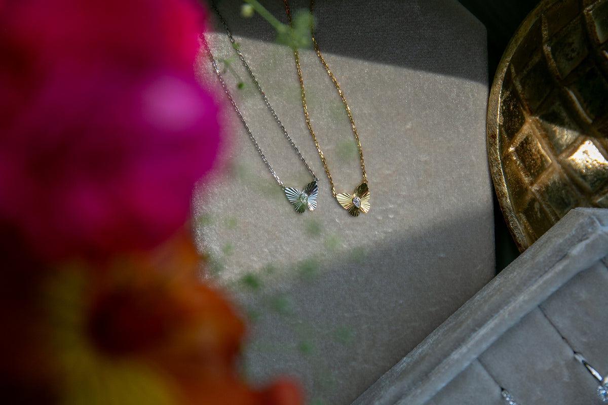 Butterfly Diamond Pendant, White Gold