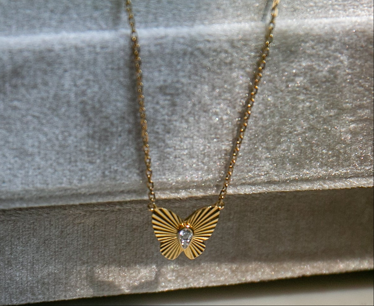 Butterfly Diamond Pendant, Yellow Gold