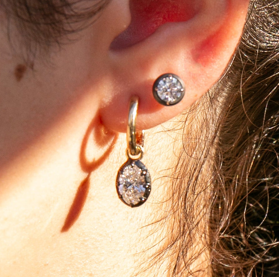 Antique Georgian Style 2CTW Diamond Drop and Gold Hoop Earrings in 14KT Yellow Gold