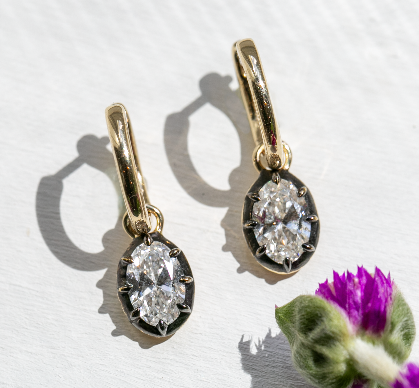 Antique Georgian Style 2CTW Diamond Drop and Gold Hoop Earrings in 14KT Yellow Gold