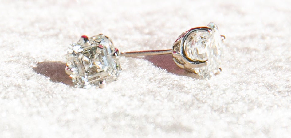 Platinum Asscher Diamond Stud Earrings