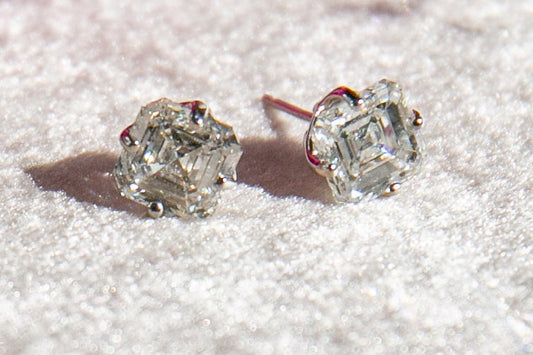 Platinum Asscher Diamond Stud Earrings