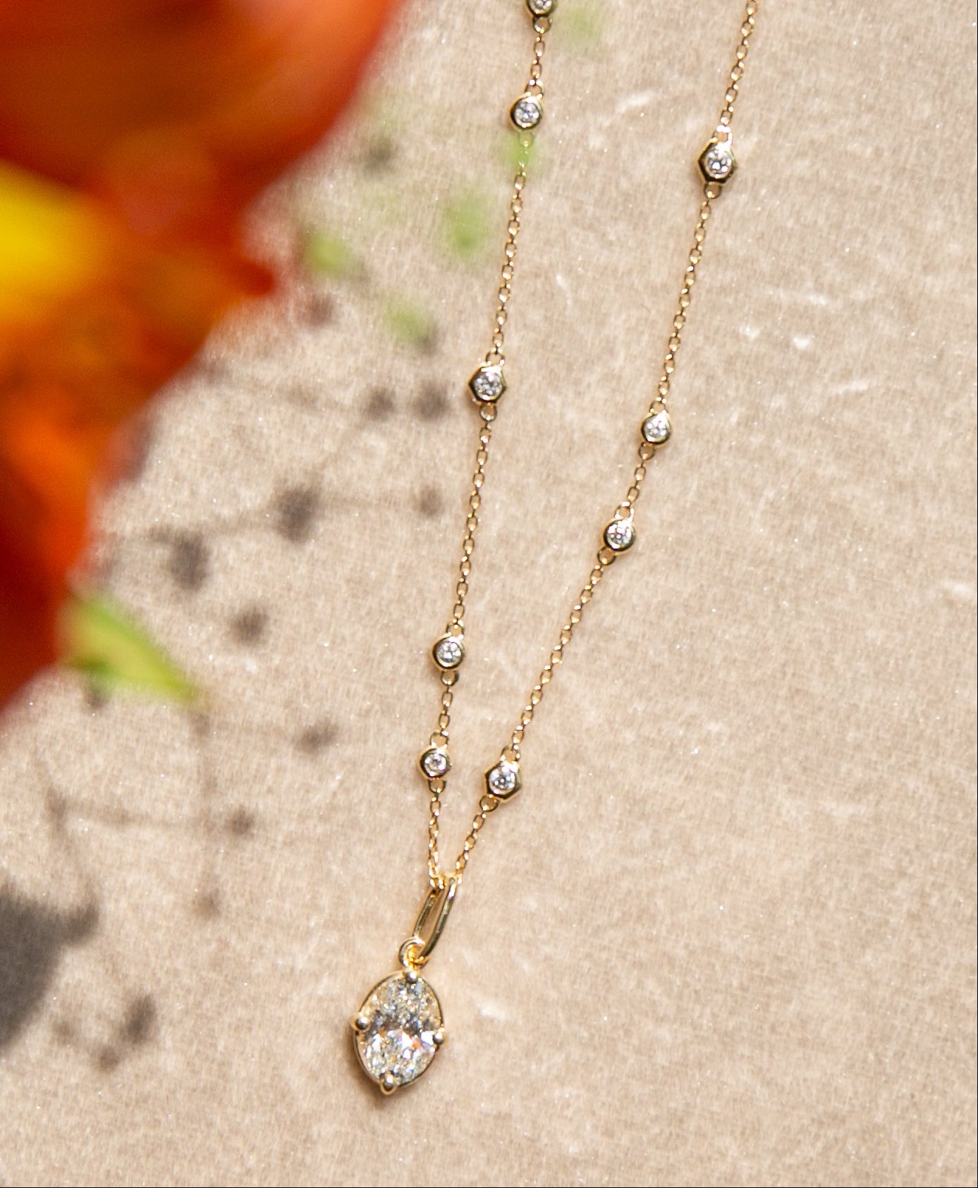Demi Bezel Oval Diamond Charm in Yellow Gold