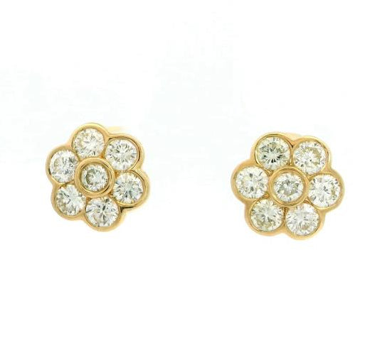 Diamond Flower Earrings in 14Kt Yellow Gold