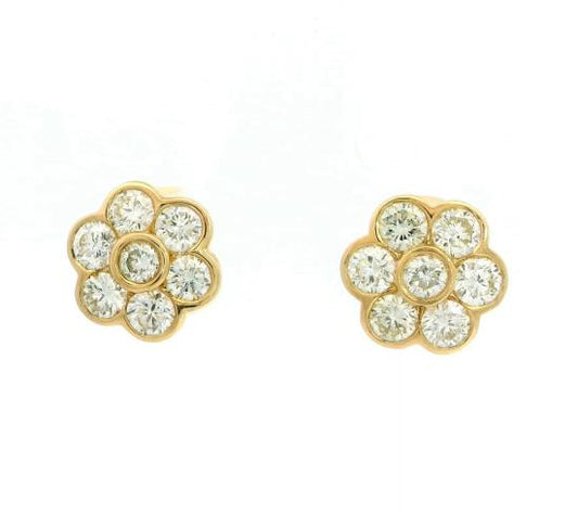 Diamond Flower Earrings in 14Kt Yellow Gold