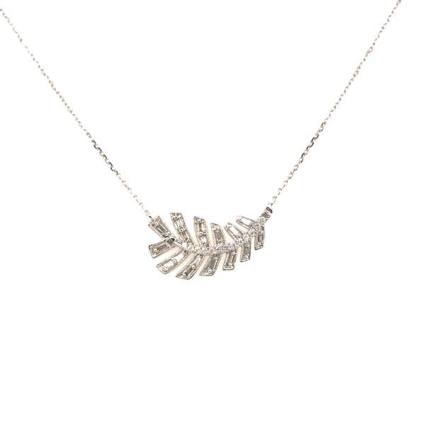 Diamond Leaf Pendant, White Gold