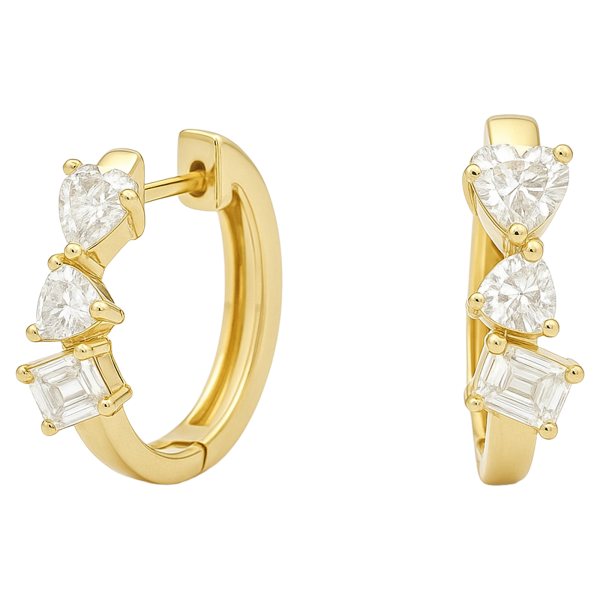 Mixed Diamond Huggie Earrings in 14kt Yellow Gold