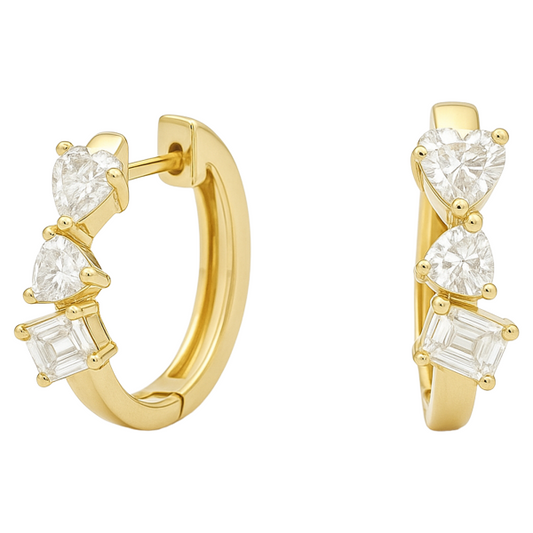 Mixed Diamond Huggie Earrings in 14kt Yellow Gold