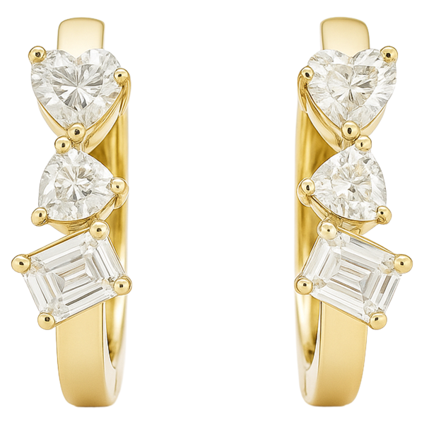Mixed Diamond Huggie Earrings in 14kt Yellow Gold