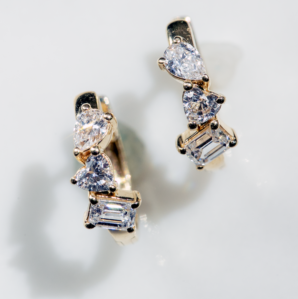 Mixed Diamond Huggie Earrings in 14kt Yellow Gold