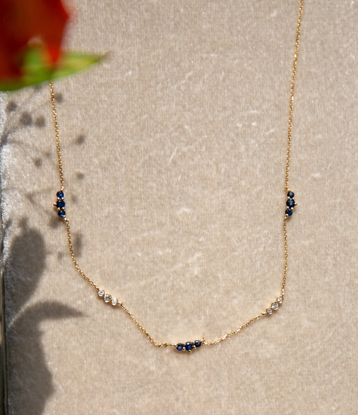 Natural Sapphires and Diamonds on 14kt Yellow Gold Chain