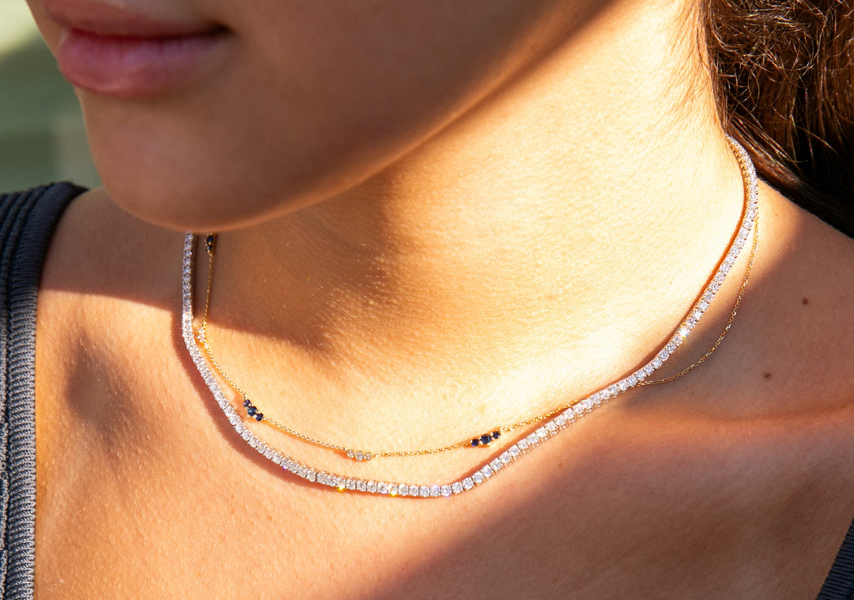 Natural Sapphires and Diamonds on 14kt Yellow Gold Chain