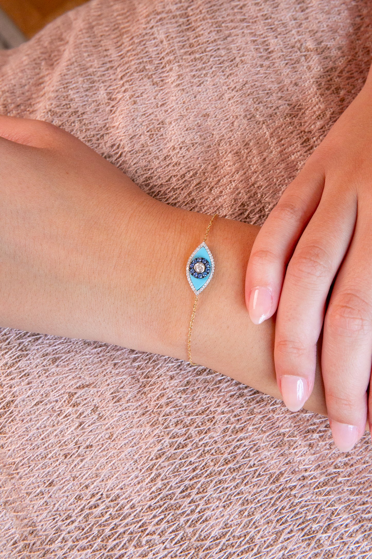Evil Eye Enamel Diamond and Sapphire Bracelet