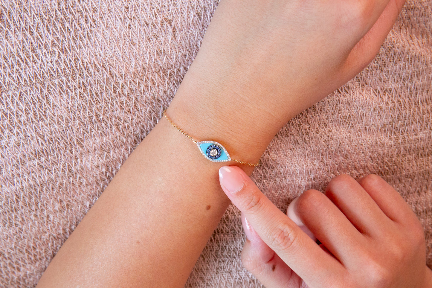 Evil Eye Enamel Diamond and Sapphire Bracelet