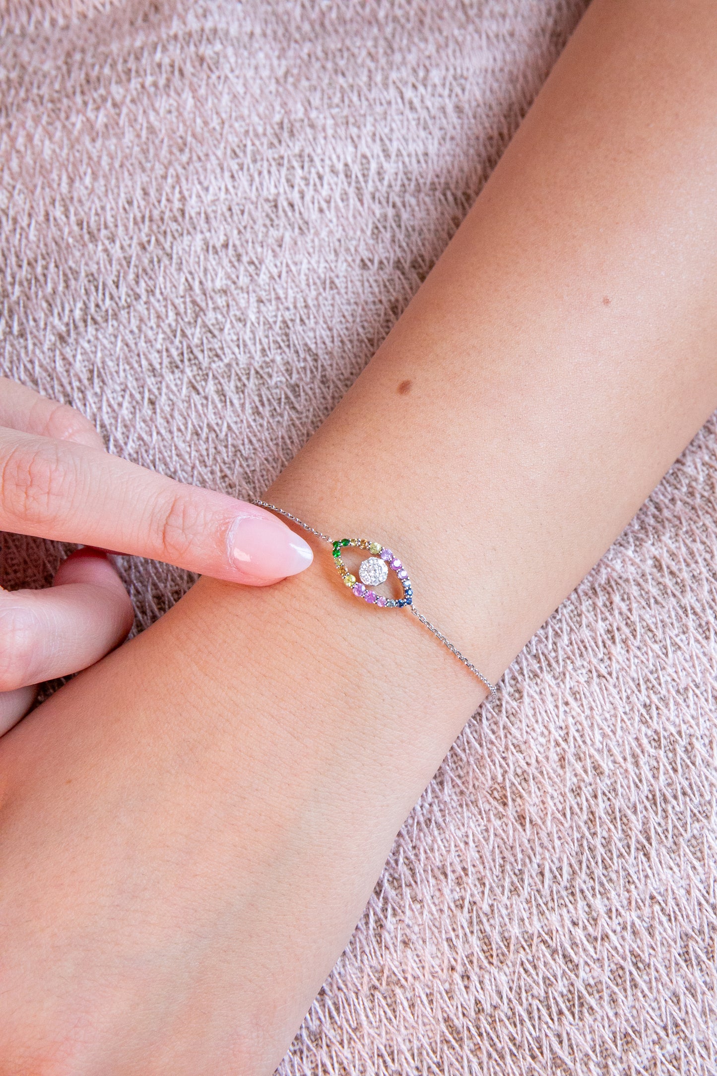 Evil Eye Rainbow Sapphire and Diamond Bracelet