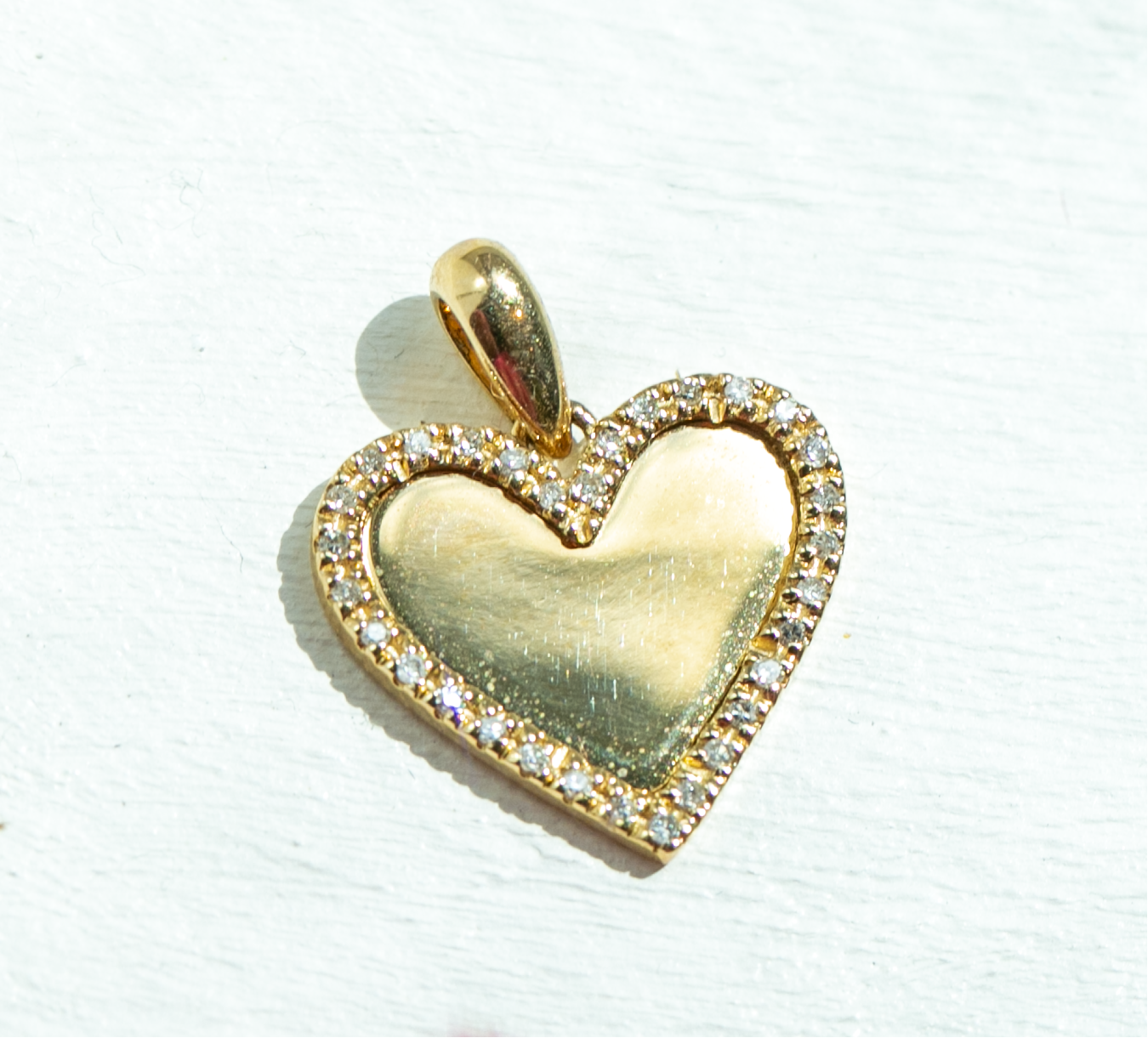 Engravable Gold Heart Diamond Charm in 14kt Solid Yellow Gold