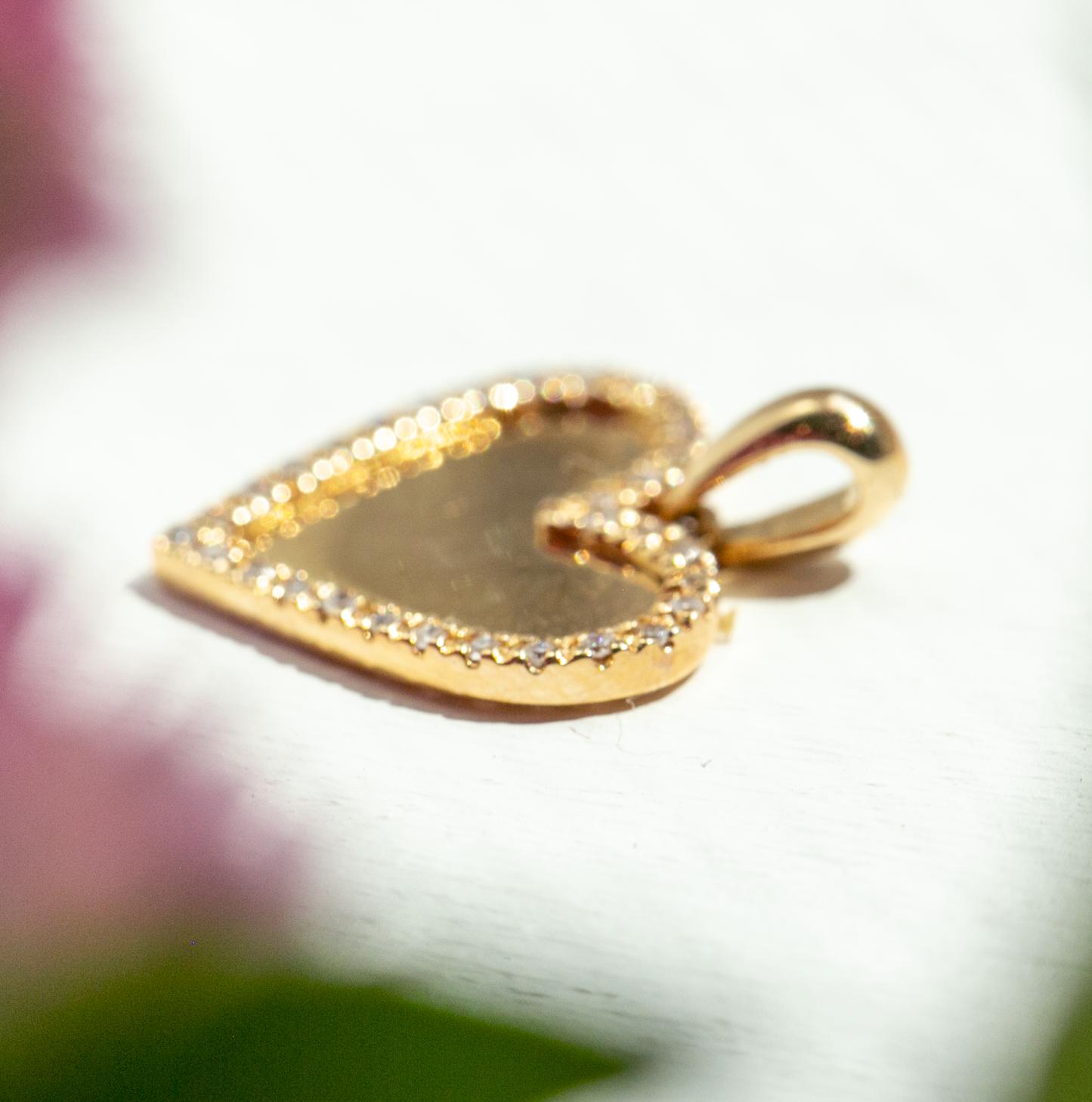 Engravable Gold Heart Diamond Charm in 14kt Solid Yellow Gold
