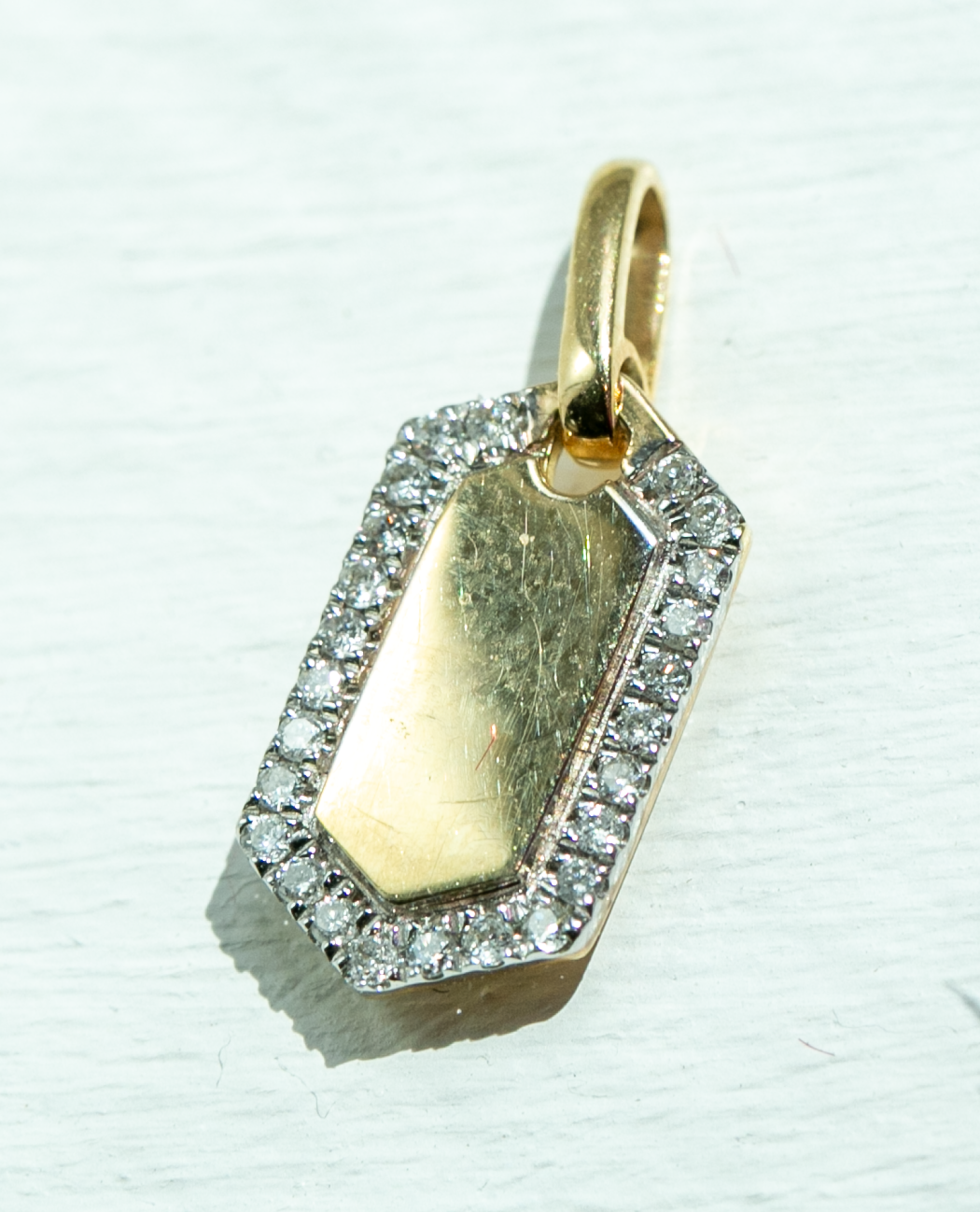 Engravable Gold Tag Diamond Charm in 14kt Solid Yellow Gold