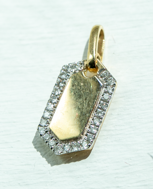 Engravable Gold Tag Diamond Charm in 14kt Solid Yellow Gold