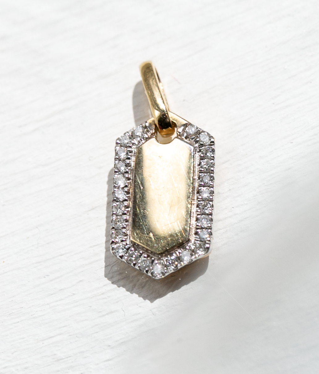 Engravable Gold Tag Diamond Charm in 14kt Solid Yellow Gold