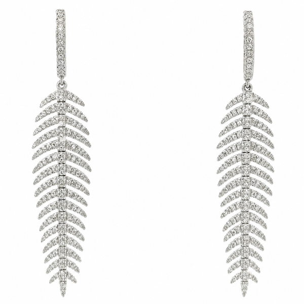 Grand Feather Contemporary Diamond Earrings