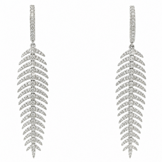 Grand Feather Contemporary Diamond Earrings