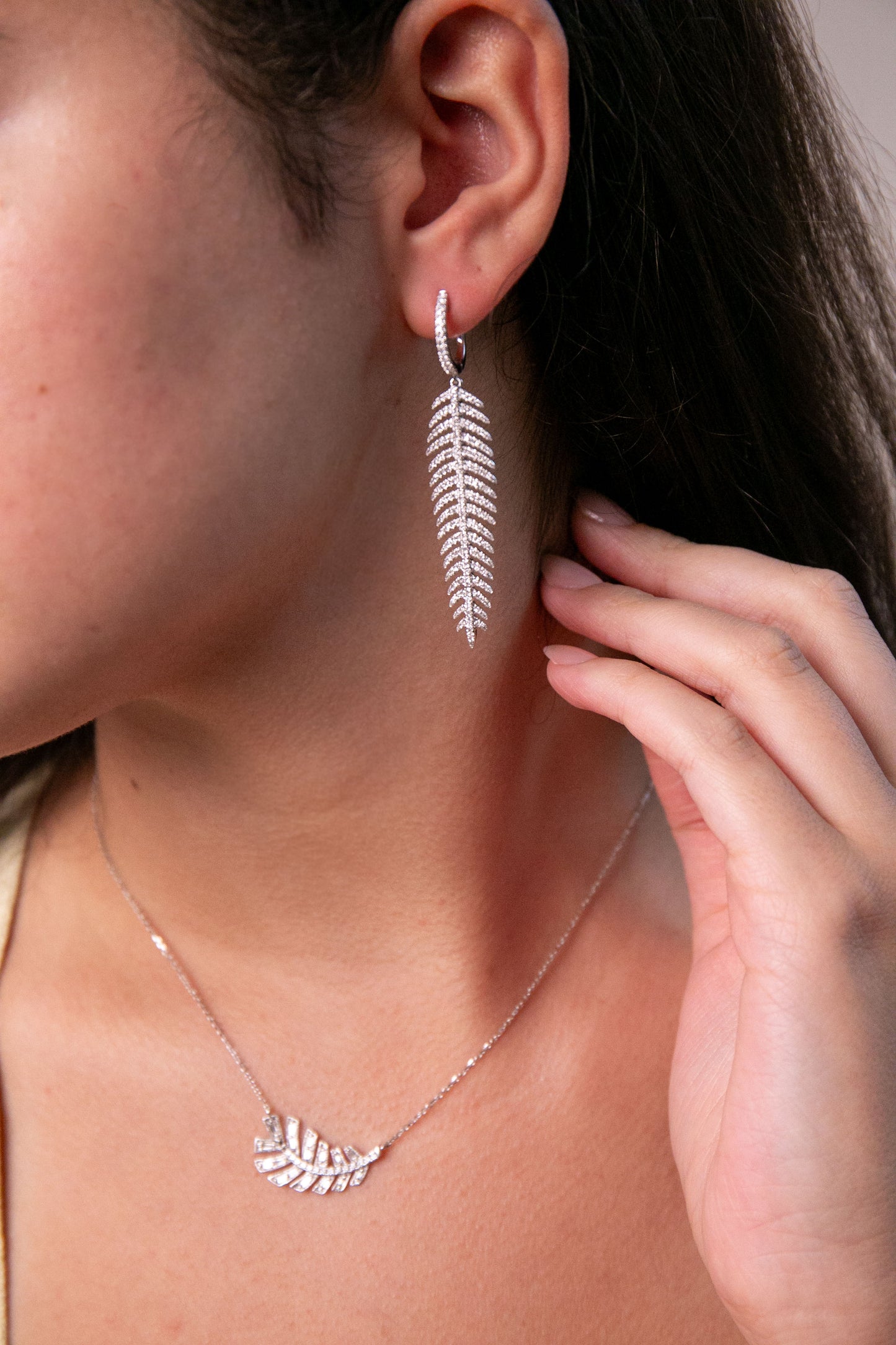 Grand Feather Contemporary Diamond Earrings
