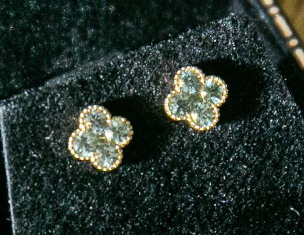 Green Sapphire Clover Earrings in 18kt Solid Yellow Gold