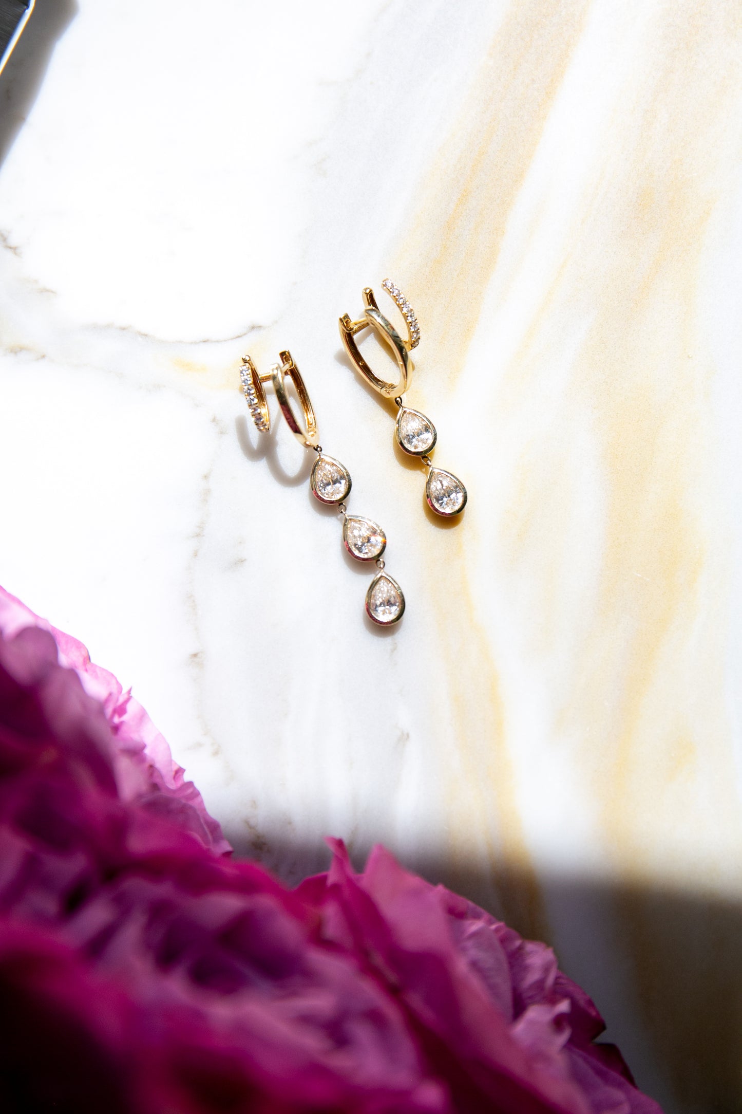 Pear Shaped Bezel Drop Earrings in 14kt Yellow Gold