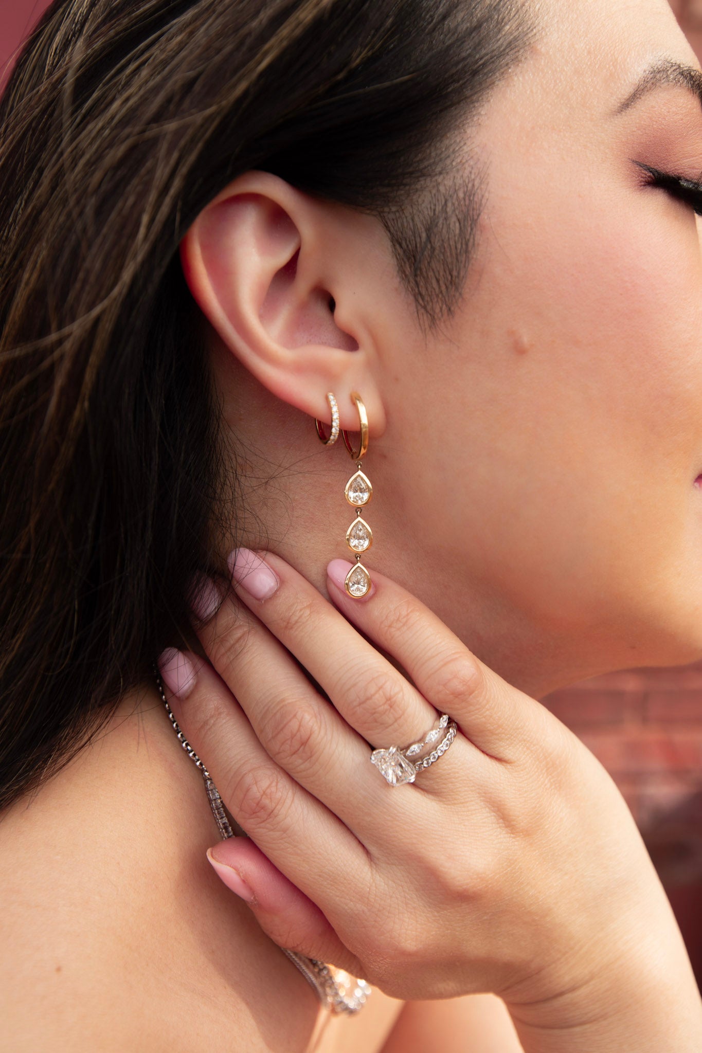 Pear Shaped Bezel Drop Earrings in 14kt Yellow Gold
