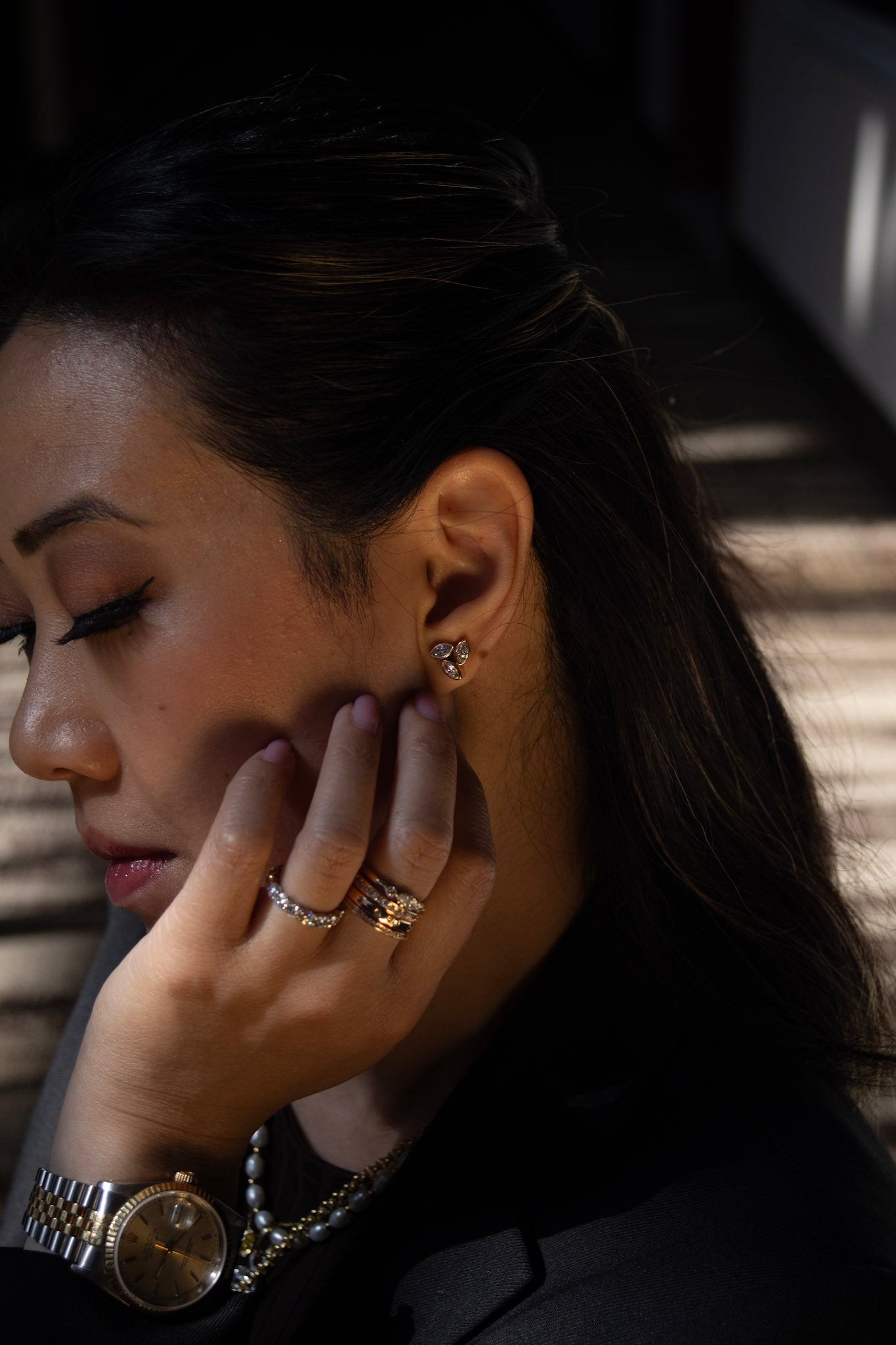 Marquise Bezel Trio Diamond Earrings