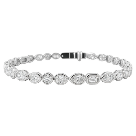 Mixed Shape Diamond Bezel Tennis Bracelet in White Gold